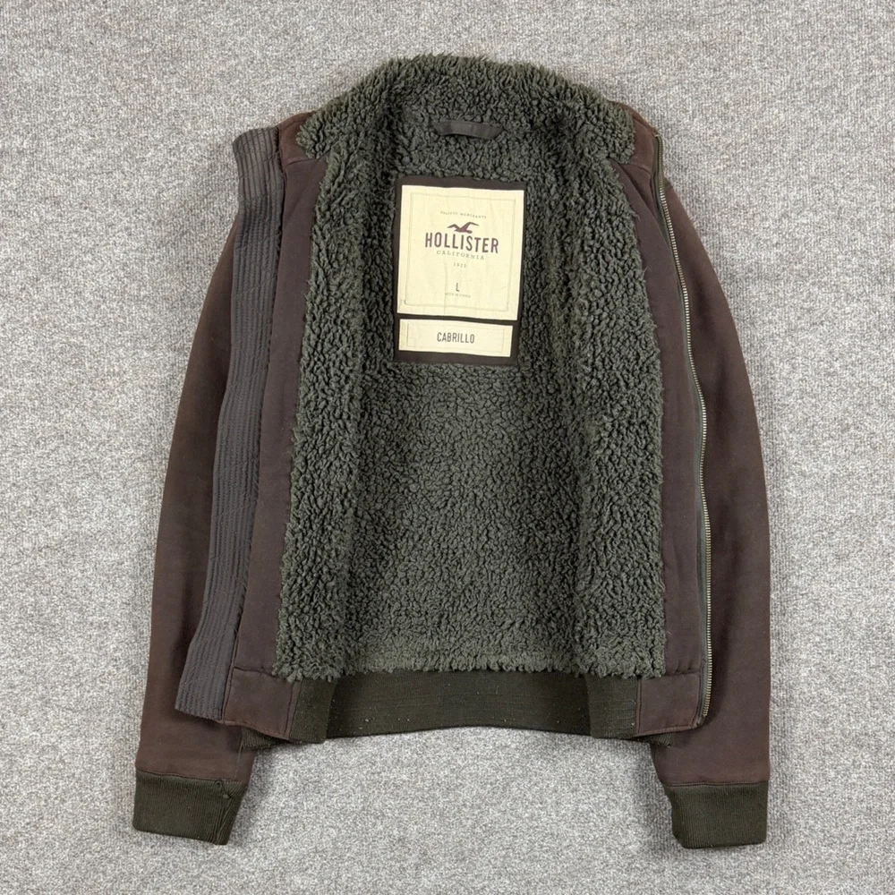 VTG Y2K Hollister Brown Faux Fur Lined Zip Up Cabrillo Sweatshirt Jacket Men’s L
